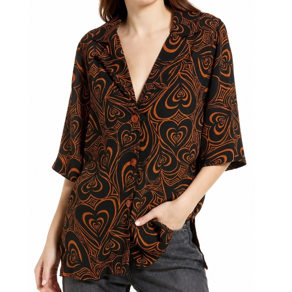 Lisa Says Gah Alyssa Wild Hearts Oversized Button Up Shirt Short Sleeve Small